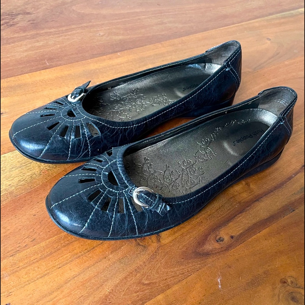 Hush Puppies Shoes: Black Leather Flats Woman’s Sz 7.5